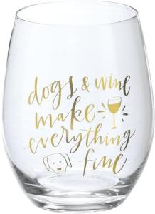Primitives by Kathy Stemless Wine Glass - Dogs & Wine Make Everything Fine