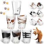Patelai 6 Pcs Cat Paw Cups 10.6 oz Cute Cat Claw Glass Mug Frosted Print Coffee Cup Foot Breakfast Milk Cup Beverage Drinking Tumbler Glasses for Men Women Couples Adults Friends Christmas Gift Set