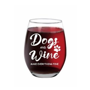 Jogskeor Dogs and Wine Make Everything Fine Wine Glass 15oz, Dog Mom Gifts, Birthday Mothers Day Christmas Gifts for Dog Lovers