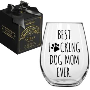Pokolllee Funny Dog Mom Wine Glass Best Dog Mom Ever Birthday Gift for Women, Mothers Day Gift, Dog Mom Gifts for Dog Lovers, Fun Gag Pet Owners Gift for Dog Mom Dog Owner Sisters Friends Pet Lover