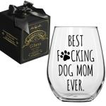 Pokolllee Funny Dog Mom Wine Glass Best Dog Mom Ever Birthday Gift for Women, Mothers Day Gift, Dog Mom Gifts for Dog Lovers, Fun Gag Pet Owners Gift for Dog Mom Dog Owner Sisters Friends Pet Lover