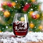 Jogskeor Dogs and Wine Make Everything Fine Wine Glass 15oz, Dog Mom Gifts, Birthday Mothers Day Christmas Gifts for Dog Lovers