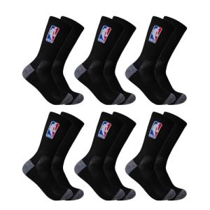 Ultra Game NBA Official Youth Athletic Cushioned Secure Fit Crew Socks - 6 Pack, NBA, Black, Y9-11