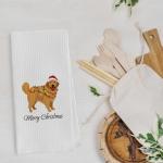 Geqtt Christmas Golden Retriever Gifts - Golden Retriever Waffle Weave Decorative Kitchen Towels, Christmas Dog Dish Towels, Hand Tea Towel (16×24 Inches)