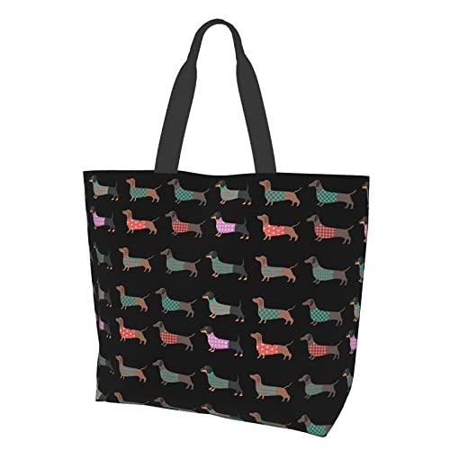 aportt Dachshund Reusable Tote Bag - Cute Dog Grocery Shopping Bag - Canvas Bag with Strong Handle - Washable Eco-friendly