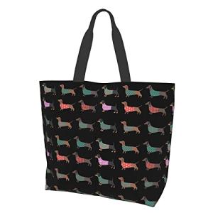 aportt Dachshund Reusable Tote Bag - Cute Dog Grocery Shopping Bag - Canvas Bag with Strong Handle - Washable Eco-friendly