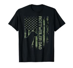 Vintage USA Camo Flag Proud Rottweiler Dad Rottie Silhouette T-Shirt