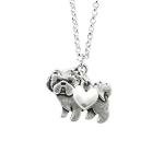 Shih Tzu Charm Necklace, Shitzu dog Lover Gift, Silver Metal with Heart Pendant on a Chain, Ladies I Love White Puppy (Shih Tzu)