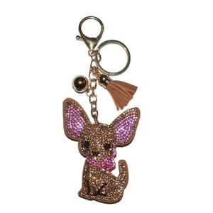 Popfizzy Chihuahua Keychains for Dog Lovers, Chihuahua Gifts for Women, Brown Bling Dog Purse Charms, Rhinestone Bag Charms