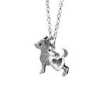 Chihuahua Charm Necklace, Dog Pet Lover Gift, Silver Metal with Heart Pendant on a Chain, Ladies I Love Chiwawa Short Hair(Chihuahua)