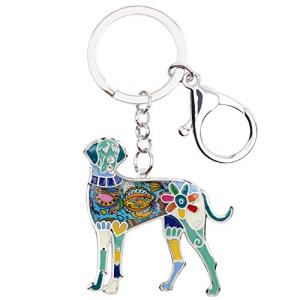WEVENI Enamel Alloy Great Dane Dog Key Chain Ring Handbag Bag Charm Keychain Fashion Jewelry For Women Girls Gifts (Blue)