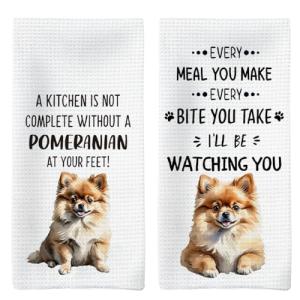 Tzhim Pomeranian Gifts Kitchen Towels Set of 2, Pomeranian Gifts for Women, Pomeranian Dog Dish Towels Tea Towels for Kitchen, Pomeranian Dog Hand Towels, Dog Kitchen Bathroom Decor, 16x24 Inch