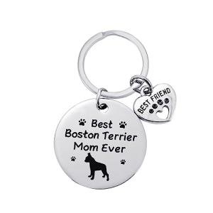 Boston Terrier Keychain Boston Terrier Mom Ever Keychain Dog Claw Love Pendant Keyring Friendship Gifts Keyring for Dog Lovers Pet Mom Charms Accessories Mother's Day Christmas Stocking Stuffer