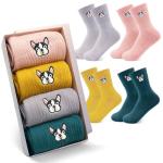 Jinny's Shoppe Women’s Cute Crew Socks Gift Set – 3/5 Pairs Warm Cotton Novelty Holiday Socks for Christmas, Birthday, Valentine’s Gift (Bulldog Embroidery)