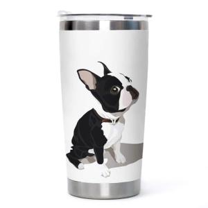 Boston Terrier Stainless Steel Tumbler with Lid 20oz Funny Bulldog Vacuum Insulated Tumbler Ideal Gifts to Dog Mom, Dad, Kids, Water Coffee Cup Travel Mug Home Office Outdoor Mug