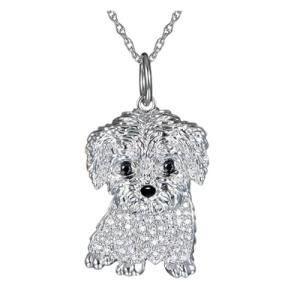 OSCCI Cute Crystal Maltese Dog Pendant Necklace for Women Cartoon Animal Necklace Pets Lover Jewelry (Dog)