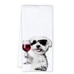 JFFTLL Funny Maltese Dog Kitchen Towels, Maltese Gifts Dish Tea Towels for Home Bar Kitchen, Dog Lovers Gifts, Wine Lover Gifts, Funny Hand Towels for Bathroom, 16x24 Inch