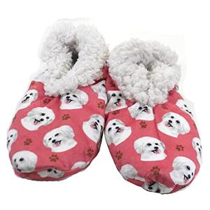 Maltese Super Soft Slippers - E&S Pets - Maltese Gifts - Cozy House Slippers - Non Skid Bottom - One Size Fits Most - Sherpa Slipper - Pet Lover Gifts For Men And Women