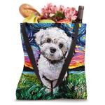 Maltipoo Starry Night White Maltese Poodle Dog Art by Aja Tote Bag 16 inches