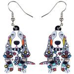 DOWAY Acrylic Floral Cartoon Basset Hound Dog Earrings Dangle Drop Cute Pet Jewelry for Women Charm Gift (Grey)