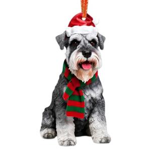 HEYINSHEN Schnauzer Christmas Ornaments Schnauzers Ornament for Christmas Tree Decor Acrylic Schnauzers Ornaments Pet Dog Holiday Dog Ornament Schnauzers Hanger Gifts for Dogs Lovers Xmas Decor(2D)