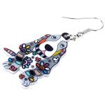 DOWAY Acrylic Floral Cartoon Basset Hound Dog Earrings Dangle Drop Cute Pet Jewelry for Women Charm Gift (Grey)