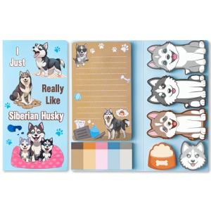Xqumoi I Just Really Like Siberian Husky Sticky Notes Set, 550 Sheets, Cute Husky Self-Stick Notes Pads Animal Divider Tabs Bundle Writing Memo Pads Page Marker Back to School Office Supplies Gift