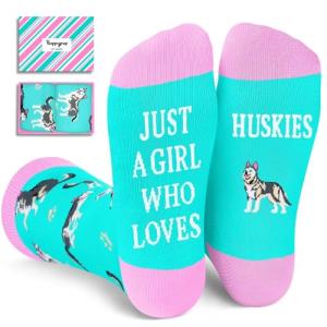 HAPPYPOP Funny Huskies Socks for Girls - Silly Fun Weird Huskies Gifts for Women, Dog Lovers Socks Gifts
