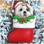 Maltese Dog Christmas Ornament – Cute White Dog in Stocking with Gold Hanging String, Resin Pet Figurine for Christmas Tree Decorations, 2025 Animal Ornaments