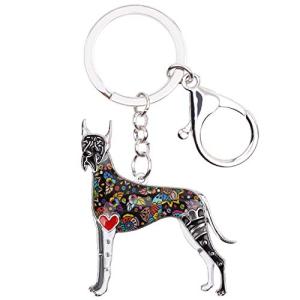 DOWAY Cute Enamel Dog Keychain Keyring Pets Dog Keyrings for Women Purse Bag Accessories Charms (Black Great Dane)