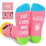 HAPPYPOP Funny Huskies Socks for Girls - Silly Fun Weird Huskies Gifts in Pink, Dog Lovers Socks Gifts