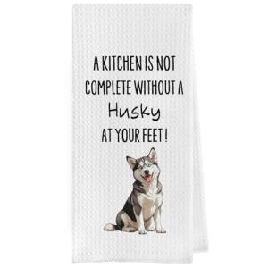 Geqtt Funny Husky Dish Towels - Decorative Waffle Weave Kitchen Hand Tea Towels, Siberian Husky Gifts (1624 Inches)
