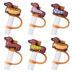 6PCS Straw Cover, 10mm Dog Straw Toppers for Stanley Cup, Dachshund Dog Straws Topper Fits Stanley Tumbler, Stanley Cup Accessories Weiner Dog Lover Gifts