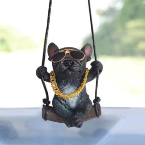 Swinging Dog Car Mirror Hanging Ornament, Car Rear View Mirror Charm Accessories, Cute French Bulldog Cars Pendant Interior Hanging Decorations Gifts for Men Women