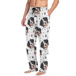 Dog Paws Pattern Men's Pajama Bottoms Bernese Mountain Dog Pants for Men Soft Men's Separate Bottoms Lounge Pants M