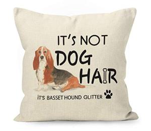 YUESHARE Funny Dog Quote It’s Not Dog Hair It’s Basset Hound Glitter Watercolor Cotton Linen Throw Pillow Cover, Basset Hound Gifts for Home Room Bed Sofa Decorations Decor (18 x 18 Inch)