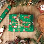 LeZakaa Christmas Dachshund Wrapping Paper Mini Roll, Dachshund Dressed in Festive Customes, White Snow-dot Xmas Green Design, Holiday Party Gift Wrap for Kids Boys Girls, 17 inches x 16.4 Feet