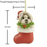 Maltese Dog Christmas Ornament – Cute White Dog in Stocking with Gold Hanging String, Resin Pet Figurine for Christmas Tree Decorations, 2025 Animal Ornaments