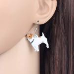 DUOWEI Acrylic Jack Russell Terrier Earrings Lovely Dog Pets Dangle Drop Jewelry for Women Lovers Novelty Gifts (White)