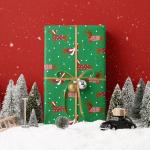 LeZakaa Christmas Dachshund Wrapping Paper Mini Roll, Dachshund Dressed in Festive Customes, White Snow-dot Xmas Green Design, Holiday Party Gift Wrap for Kids Boys Girls, 17 inches x 16.4 Feet