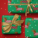 LeZakaa Christmas Dachshund Wrapping Paper Mini Roll, Dachshund Dressed in Festive Customes, White Snow-dot Xmas Green Design, Holiday Party Gift Wrap for Kids Boys Girls, 17 inches x 16.4 Feet