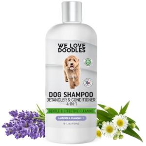 Dog Shampoo, Conditioner & Detangler - Best Shampoo for Goldendoodles, Poodles & Doodles Pet Hair - Hypoallergenic, Tearless, Sensitive Skin for Puppies & All Dog Breeds - Made in USA, 16OZ (Lavender)