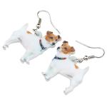 DUOWEI Acrylic Jack Russell Terrier Earrings Lovely Dog Pets Dangle Drop Jewelry for Women Lovers Novelty Gifts (White)