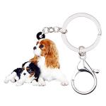 WEVENI Acrylic Cute Double Cavalier King Charles Spaniel Dog Keychain Pet Charms For Women Girl Bag Car Wallet (Couple A)