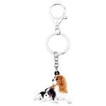 WEVENI Acrylic Cute Double Cavalier King Charles Spaniel Dog Keychain Pet Charms For Women Girl Bag Car Wallet (Couple A)