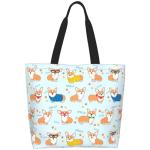 Qwalnely Corgi Tote Bag Beach Canvas Travel Bag for Women, Shopping Bag Gifts for Corgi Lover