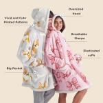 Bedsure Wearable Blanket Hoodie, Sherpa Hooded Blanket Printed for Adult & Kids as Gifts for Women, Mom Gifts Sherpa Hoodie, Standard, Corgi, Silver Grey