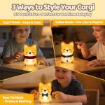 Mewaii Huggwaii Corgi Dog Night Light for Kids, 3 Brightness Levels Silicone Nursery Dog Lamp, 30 Min Timer&Rechargeable Cute Puppy Kids Night Light for Bedroom,Corgi Gifts for Boys,Baby Room Decor