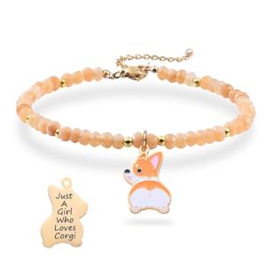Melix Home Corgi Natural Stone Bracelets For Corgi Lovers Cute Gifts for Friends Women Sister Friendship Gift