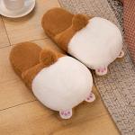 seemehappy Women Fuzzy Corgi Slippers Non-Slip Novelty Plush Animal Slippers Warm Comfy Bedroom House Shoes Gift-Brown